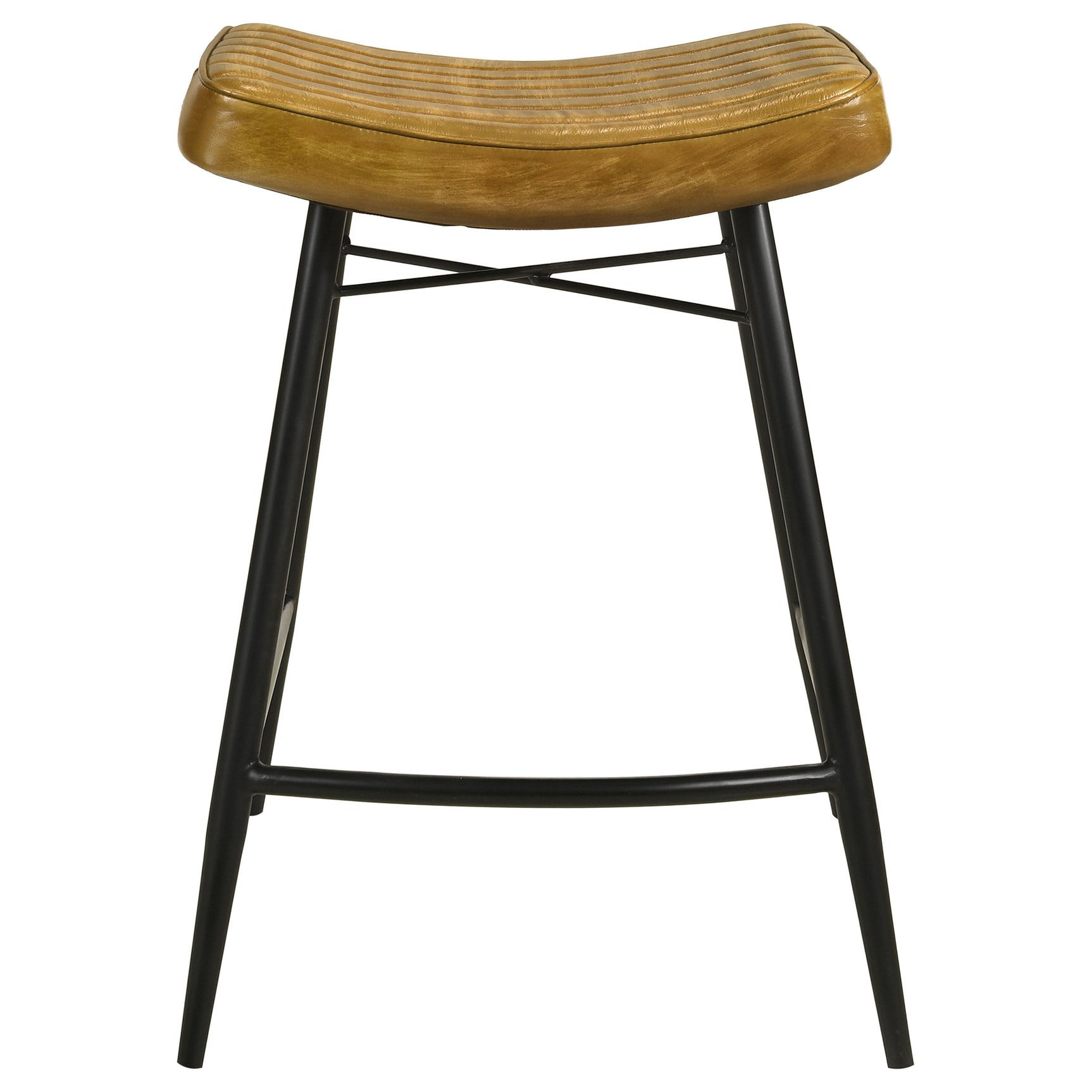 Bayu Leather Upholstered Counter Stool Camel (Set of 2) - Tampa Furniture Outlet