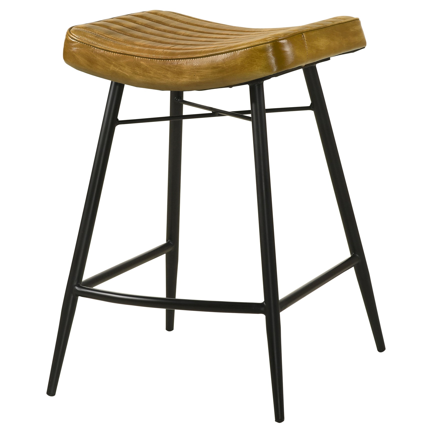 Bayu Leather Upholstered Counter Stool Camel (Set of 2) - Tampa Furniture Outlet