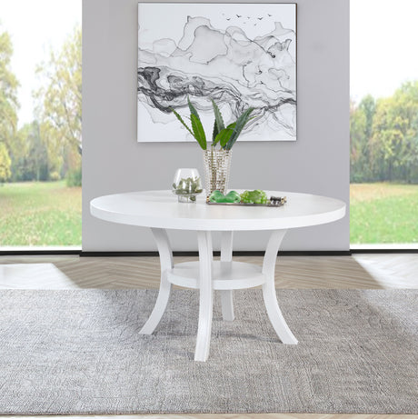 Judd 54-inch Round Dining Wood Table with Shelf Pearl White - Tampa Furniture Outlet