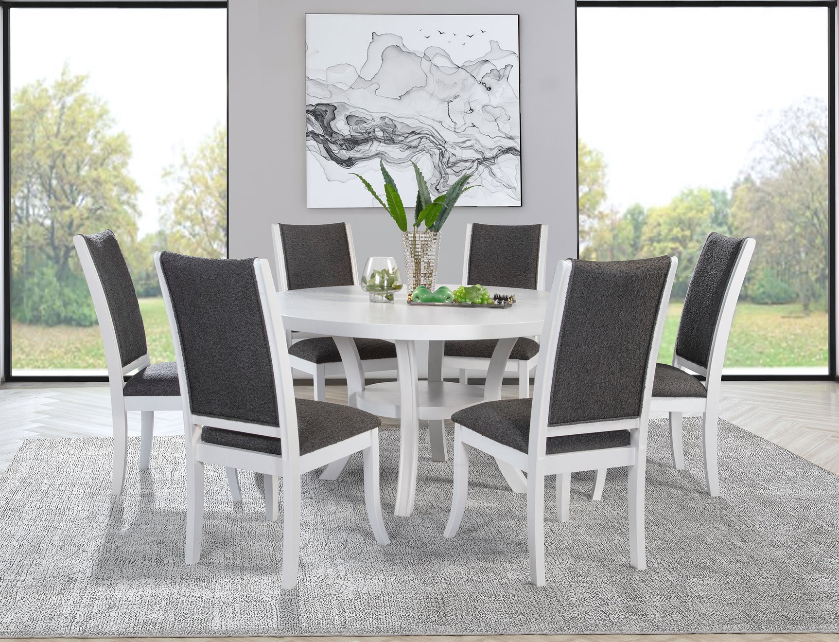 Judd 54-inch Round Dining Wood Table with Shelf Pearl White - Tampa Furniture Outlet