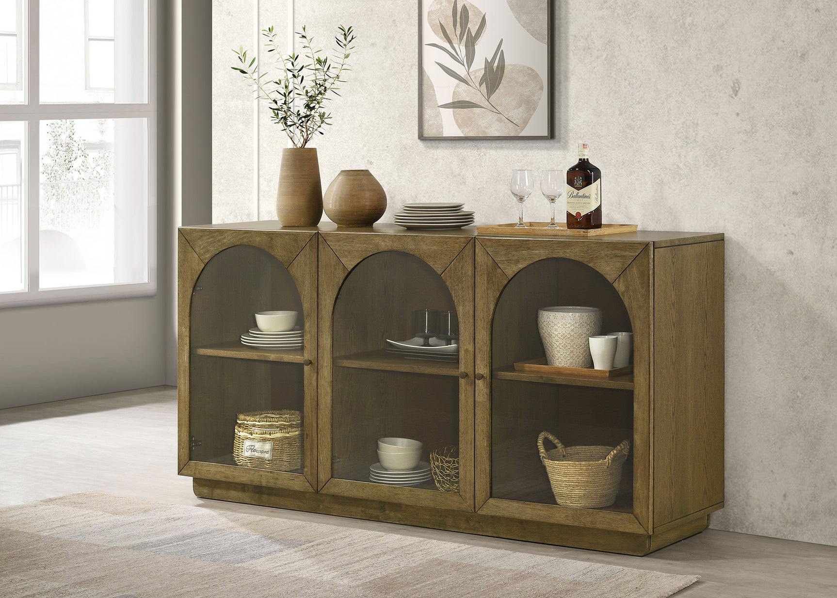 Castlewood 71-inch Dining Sideboard Buffet Server Brown Oak - Tampa Furniture Outlet