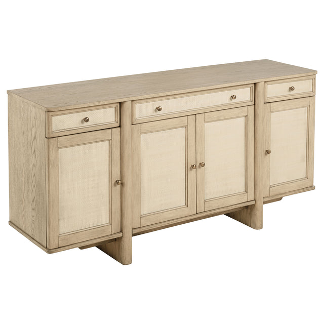 Tampa Furniture Outlet - Coaster - Kailani 4-door Cane Sideboard Buffet Cabinet Beige Oak - 109385