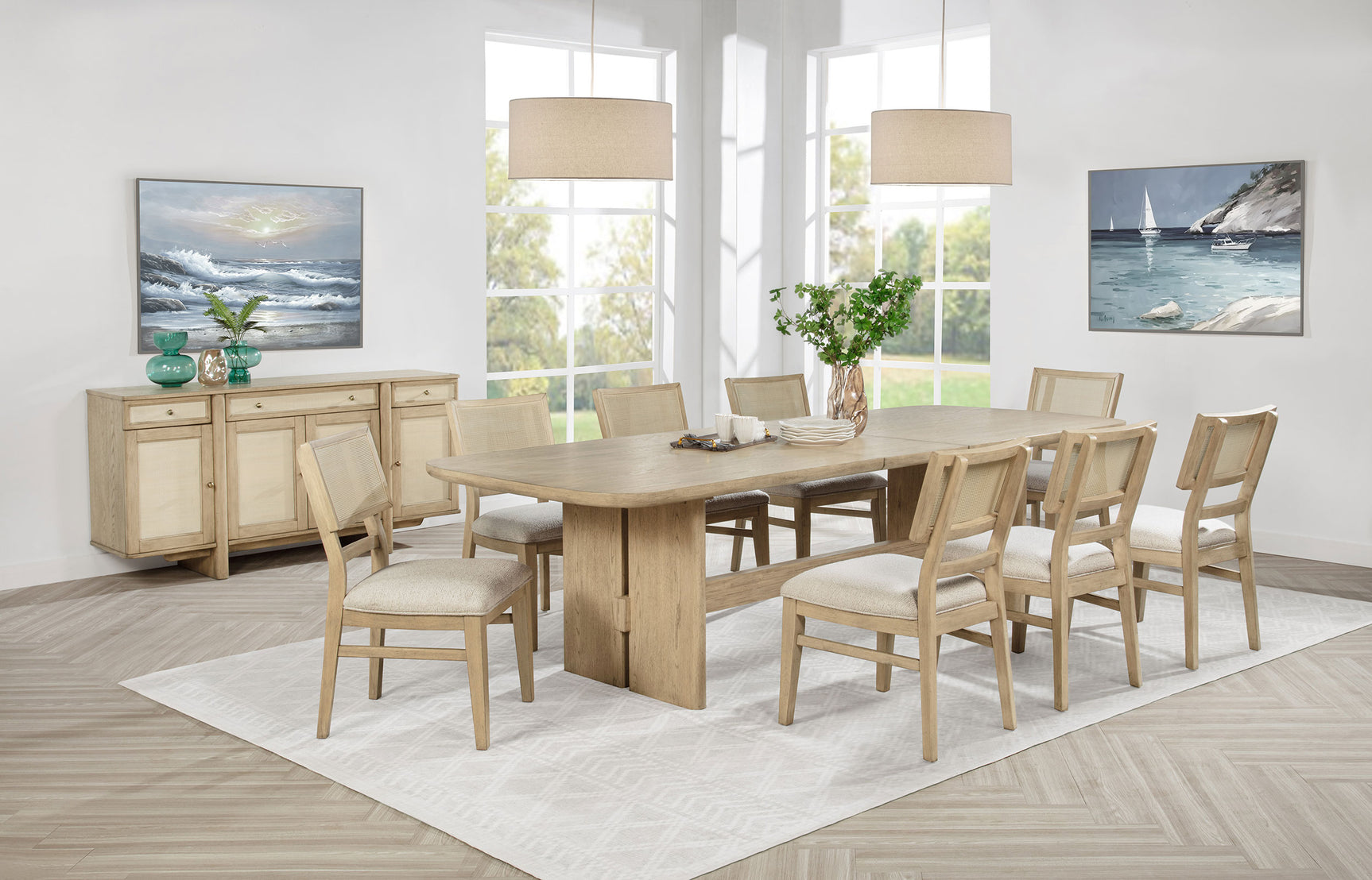 Kailani 4-door Cane Sideboard Buffet Cabinet Beige Oak - Tampa Furniture Outlet