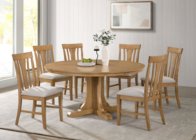 Tampa Furniture Outlet - Coaster - Hartville 7-piece Round Dining Table Set Natural Light Brown - 109460-S7