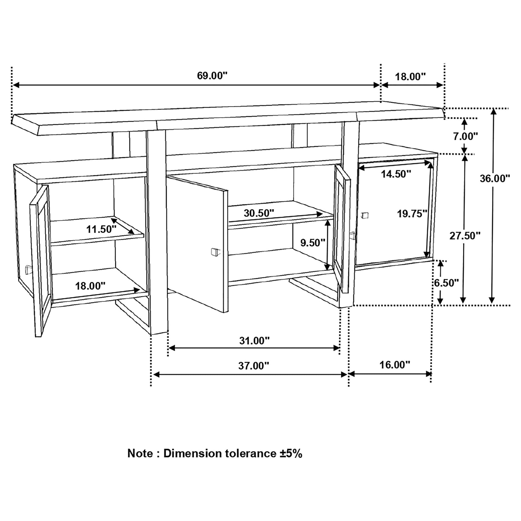 Ditman 4-door Solid Wood Sideboard Buffet Grey Sheesham - Tampa Furniture Outlet