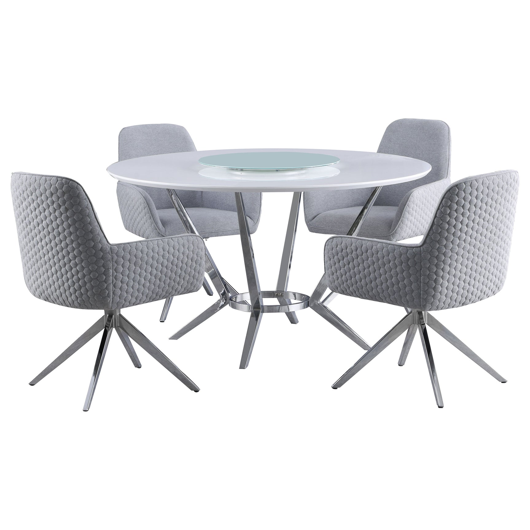 Abby 5-piece Round Dining Table Set White High Gloss - Tampa Furniture Outlet