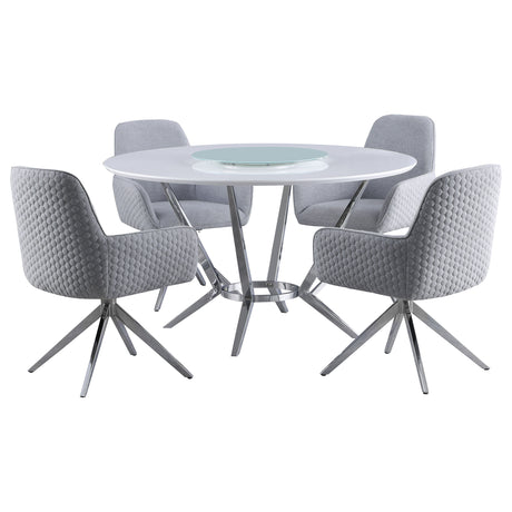Abby 5-piece Round Dining Table Set White High Gloss - Tampa Furniture Outlet