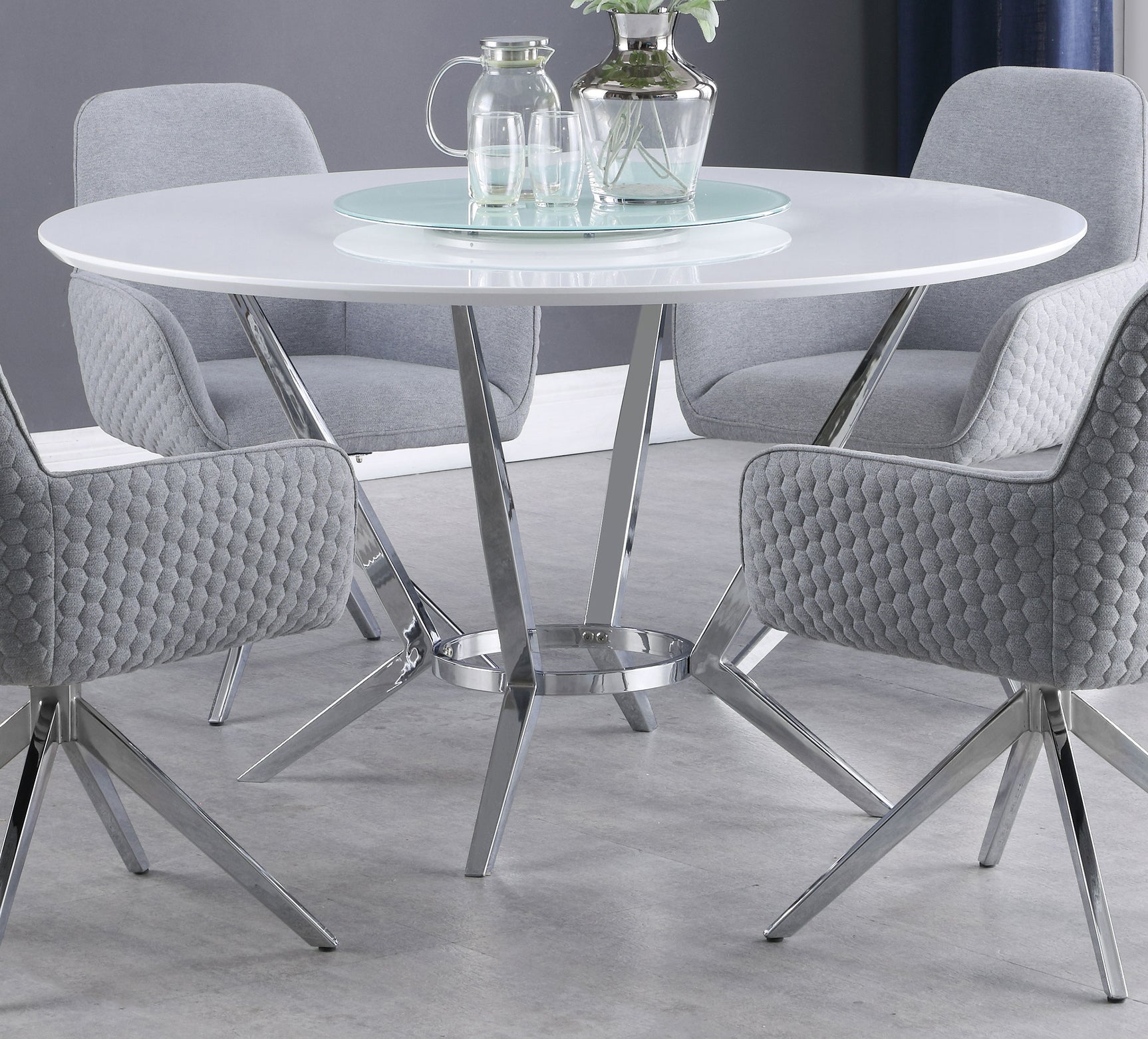 Abby Round 54-inch Lazy Susan Dining Table White High Gloss - Tampa Furniture Outlet