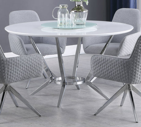 Abby Round 54-inch Lazy Susan Dining Table White High Gloss - Tampa Furniture Outlet