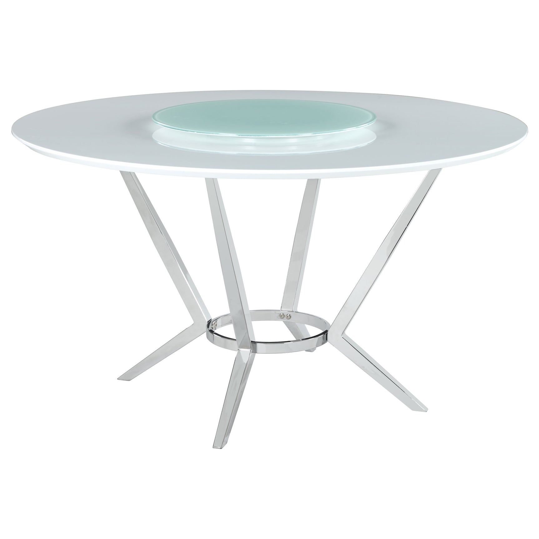 Tampa Furniture Outlet - Coaster - Abby Round 54-inch Lazy Susan Dining Table White High Gloss - 110321