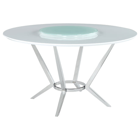 Tampa Furniture Outlet - Coaster - Abby Round 54-inch Lazy Susan Dining Table White High Gloss - 110321