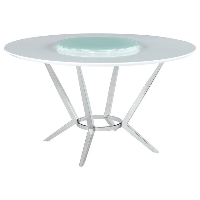 Tampa Furniture Outlet - Coaster - Abby Round 54-inch Lazy Susan Dining Table White High Gloss - 110321