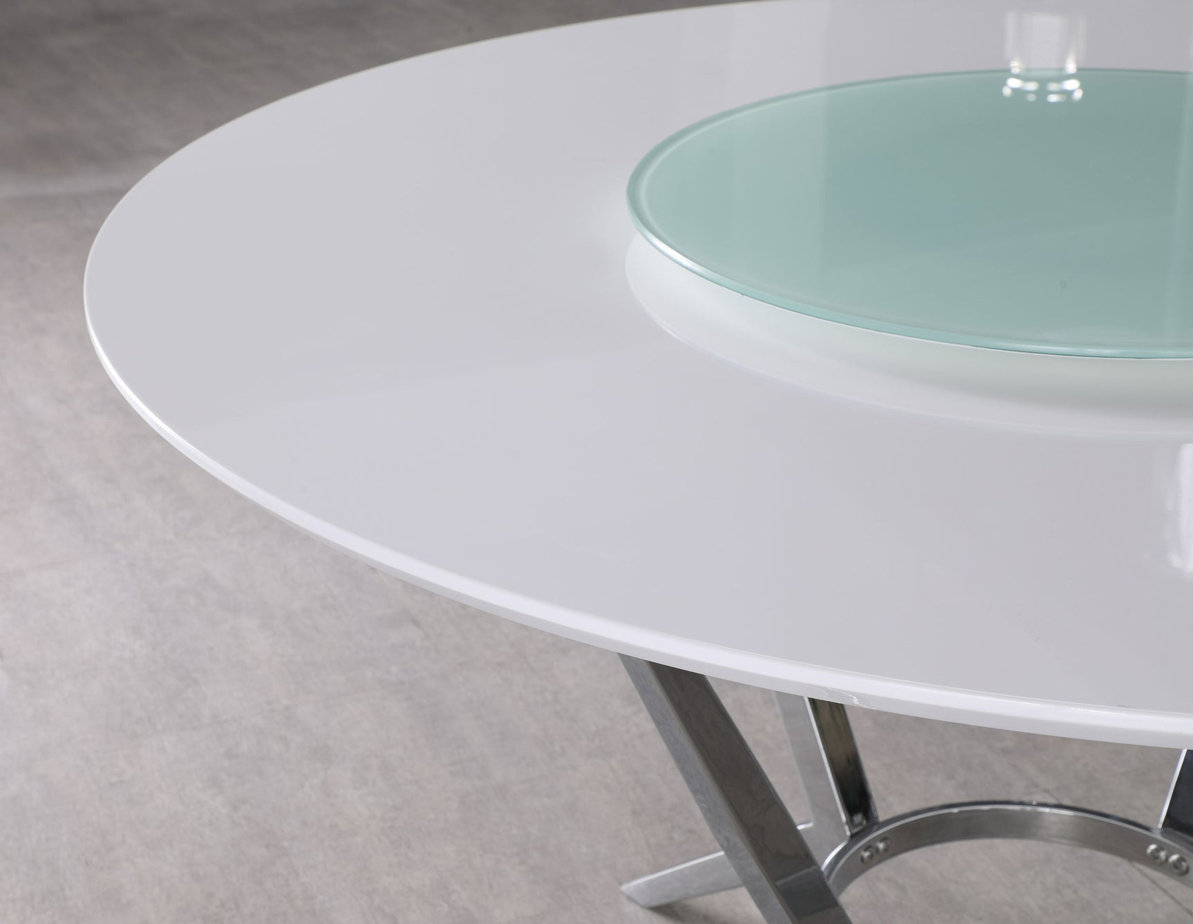 Abby Round 54-inch Lazy Susan Dining Table White High Gloss - Tampa Furniture Outlet