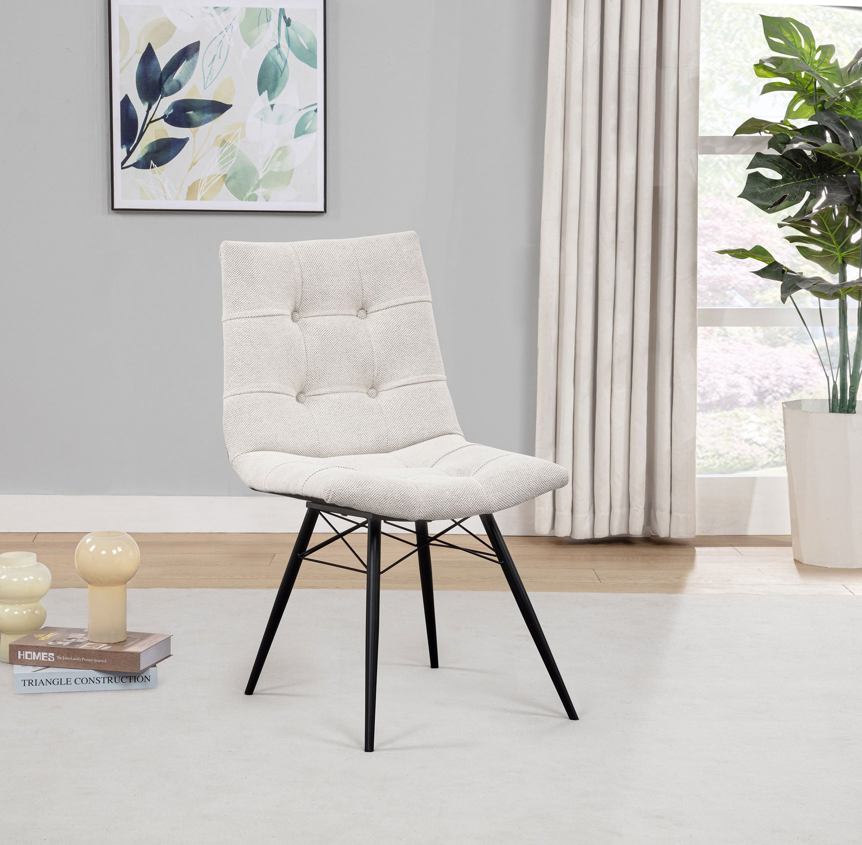 Aiken Fabric Upholstered Dining Side Chair Saddle Stone White (Set of 4)