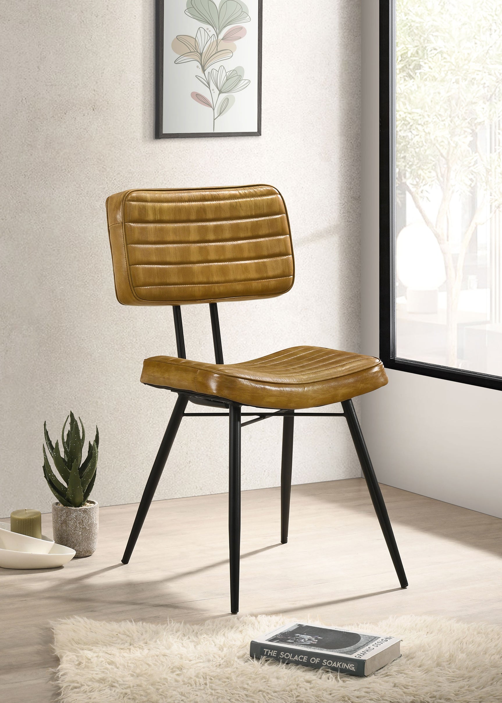 Misty Leather Upholstered Dining Side Chair Camel (Set of 2) - Tampa Furniture Outlet