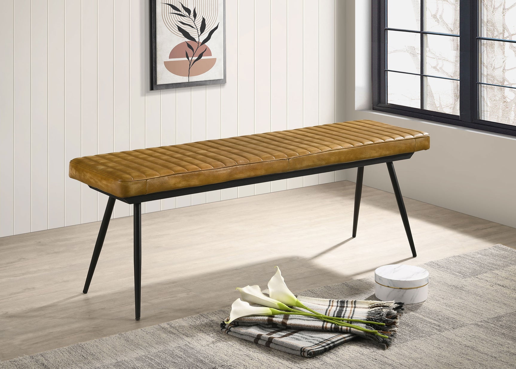 Misty Leather Upholstered Dining Bench Antique Camel - Tampa Furniture Outlet