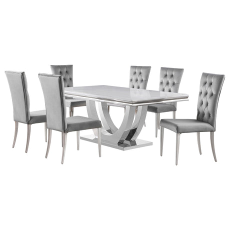 Kerwin 7-piece Rectangular Dining Table Set Grey and Chrome - Tampa Furniture Outlet