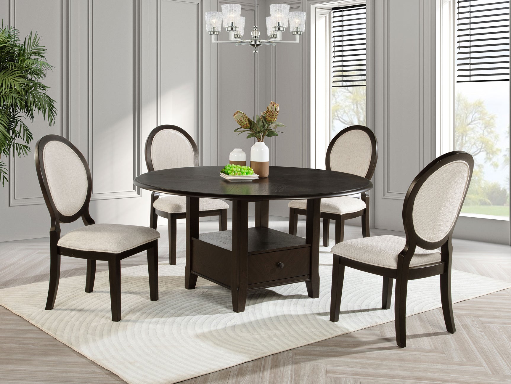 Tampa Furniture Outlet - Coaster - Twyla 5-piece 60-inch Round Wood Dining Table Set Dark Cocoa - 115100-S5