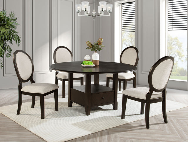 Tampa Furniture Outlet - Coaster - Twyla 5-piece 60-inch Round Wood Dining Table Set Dark Cocoa - 115100-S5
