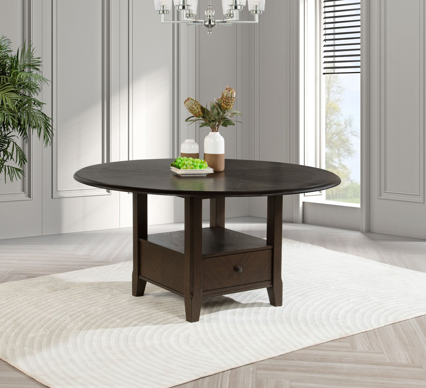 Twyla 60-inch Round Dining Table with Drawer Dark Cocoa - Tampa Furniture Outlet