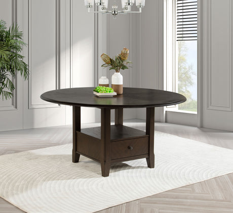 Twyla 60-inch Round Dining Table with Drawer Dark Cocoa - Tampa Furniture Outlet