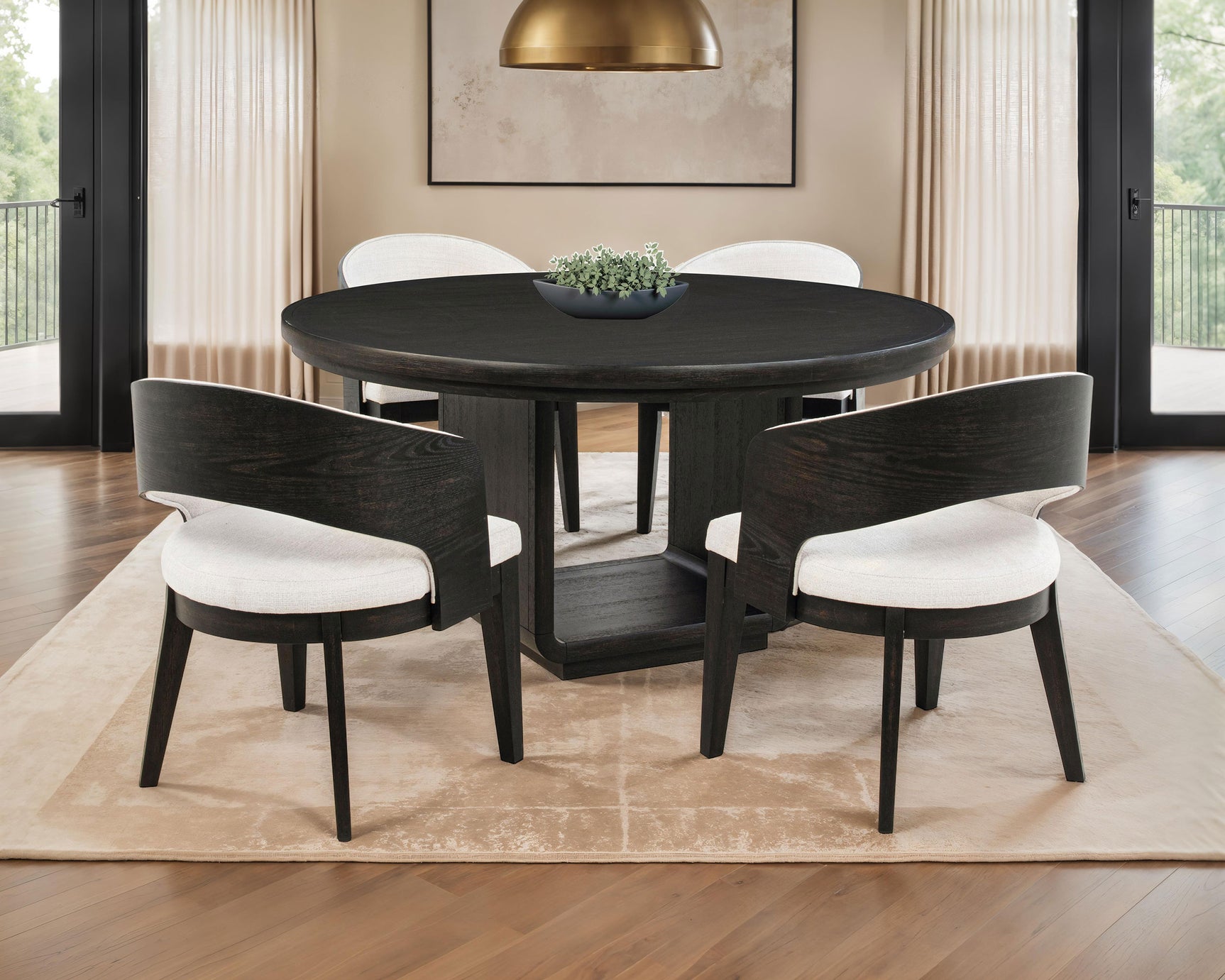 Tampa Furniture Outlet - Coaster - Leandro 5-piece Round Dining Table Set Burnished Black - 115390-S5A