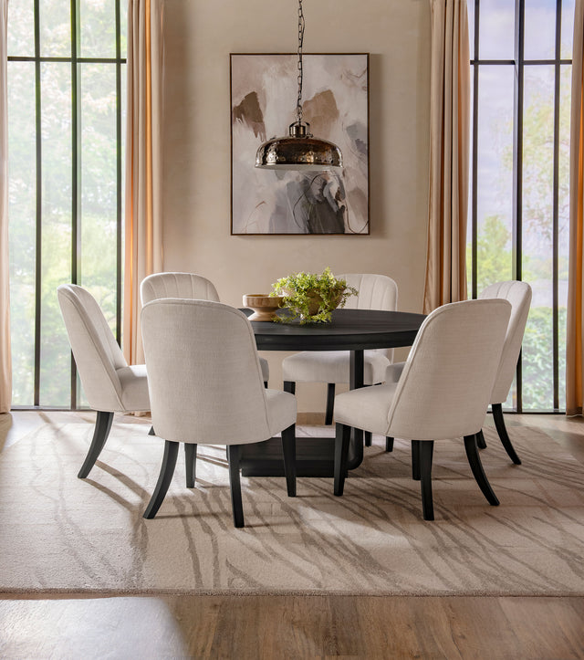 Tampa Furniture Outlet - Coaster - Leandro 7-piece Round Dining Table Set Burnished Black - 115390-S7