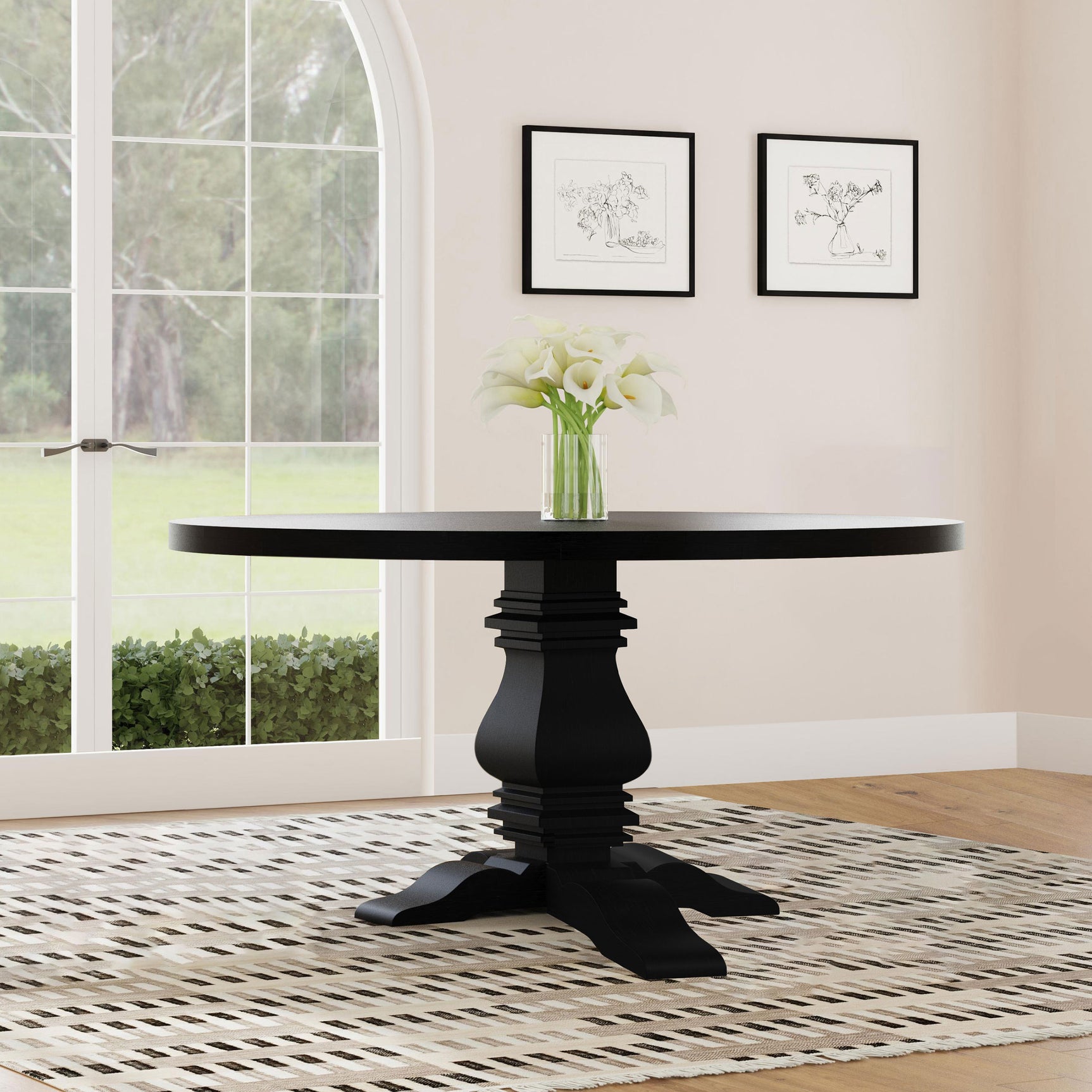 Florence Round 60-inch Pedestal Base Dining Table Black - Tampa Furniture Outlet
