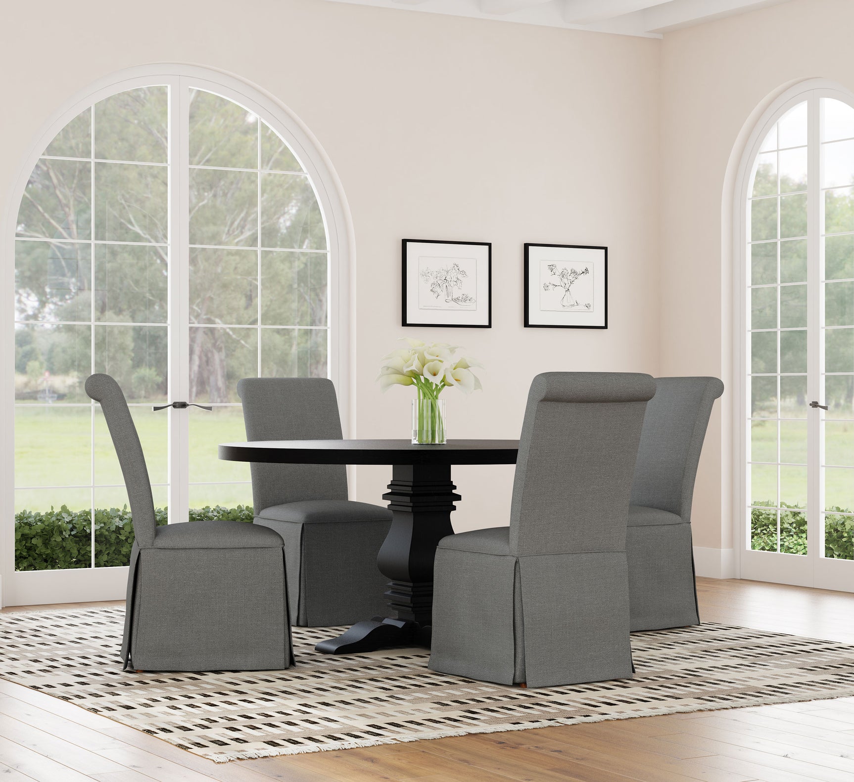 Florence Round 60-inch Pedestal Base Dining Table Black - Tampa Furniture Outlet