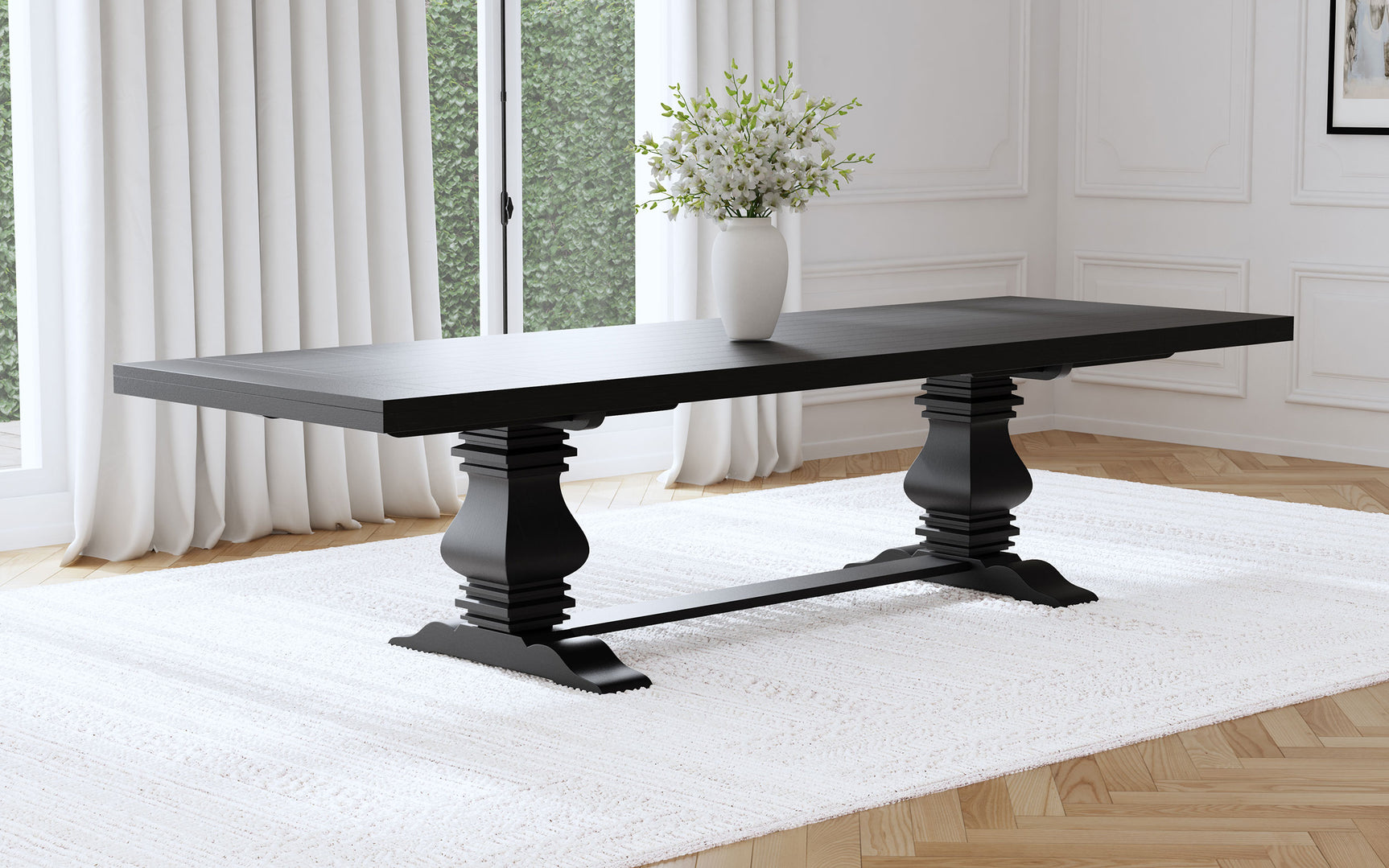Florence 126-inch Extension Dining Table Distressed Black - Tampa Furniture Outlet