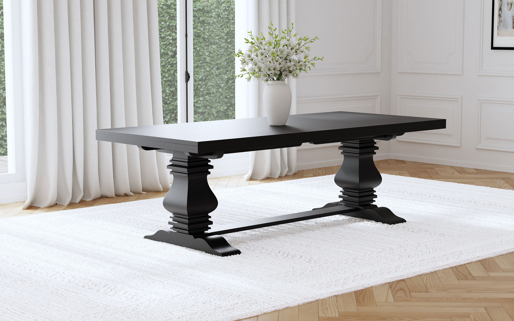 Florence 126-inch Extension Dining Table Distressed Black - Tampa Furniture Outlet