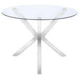Tampa Furniture Outlet - Coaster - Vance Round 41-inch Glass Top Asterisk Dining Table Chrome - 120760