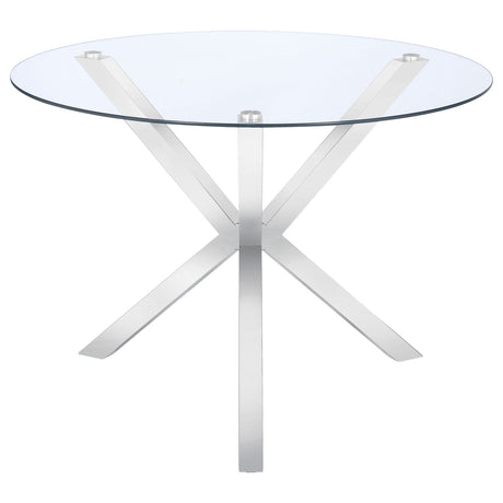 Tampa Furniture Outlet - Coaster - Vance Round 41-inch Glass Top Asterisk Dining Table Chrome - 120760