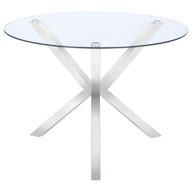 Tampa Furniture Outlet - Coaster - Vance Round 41-inch Glass Top Asterisk Dining Table Chrome - 120760