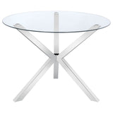 Vance Round 41-inch Glass Top Asterisk Dining Table Chrome - Tampa Furniture Outlet