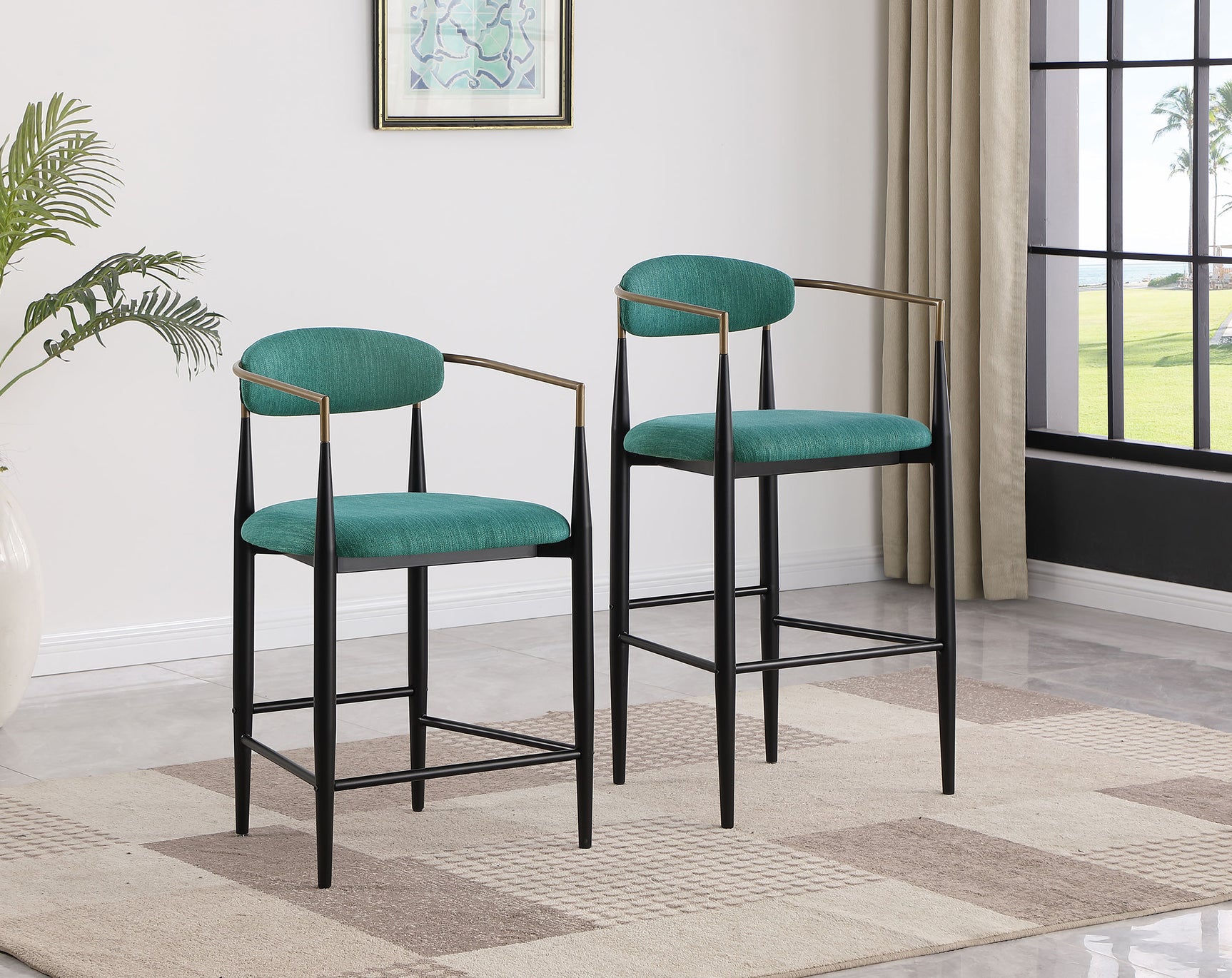 Tina Fabric Upholstered Counter Chair Green (Set of 2) - Tampa Furniture Outlet