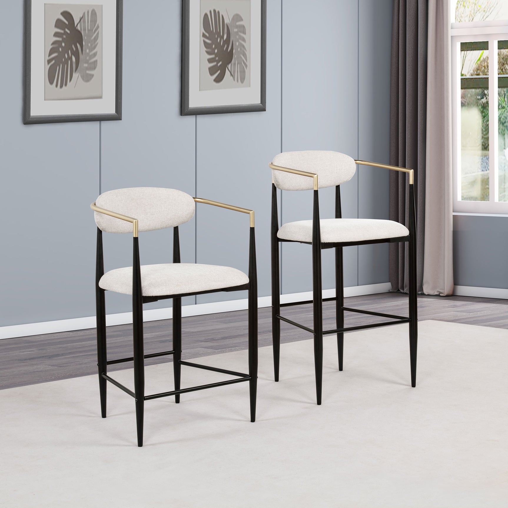Tina Fabric Upholstered Bar Chair Beige (Set of 2) - Tampa Furniture Outlet