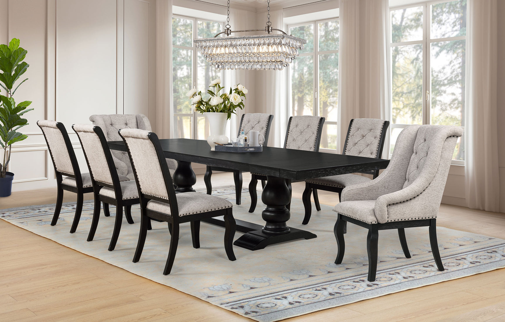 Tampa Furniture Outlet - Coaster - Phelps 9-piece Rectangular Dining Table Set Distressed Noir - 121231-S9A