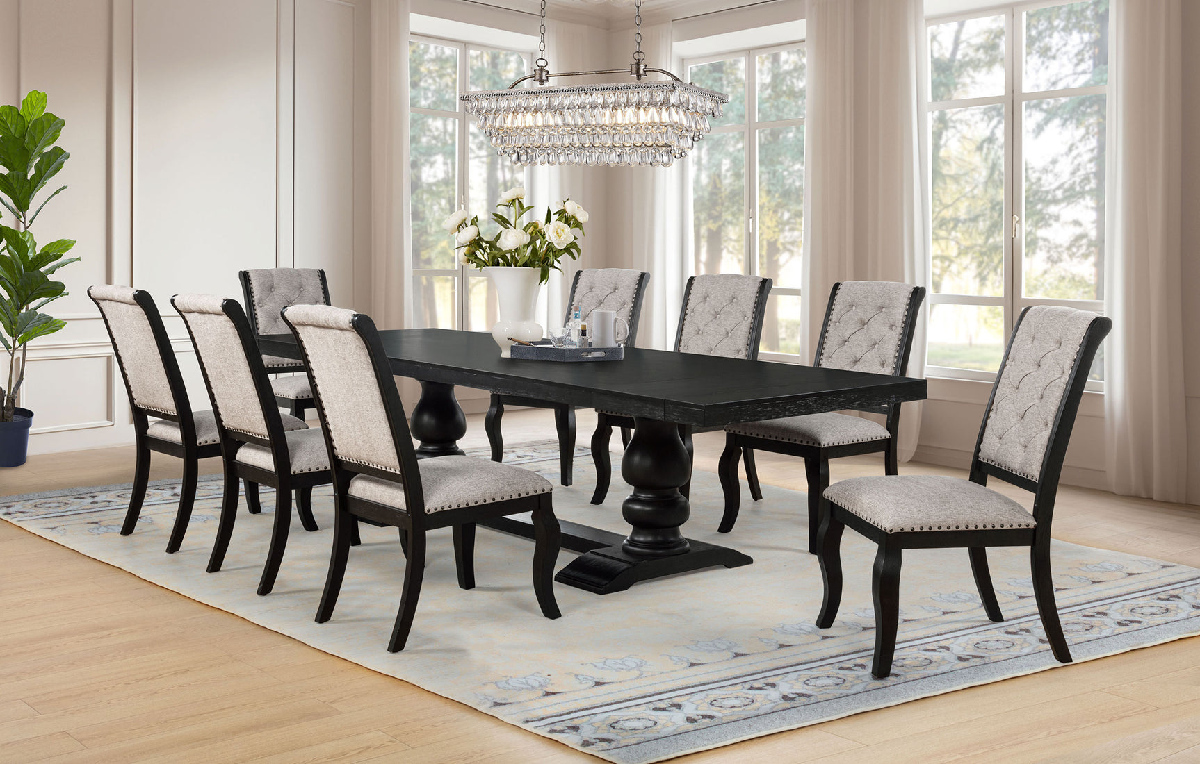 Tampa Furniture Outlet - Coaster - Phelps 9-piece Rectangular Dining Table Set Distressed Noir - 121231-S9C
