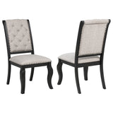 Tampa Furniture Outlet - Coaster - Phelps Upholstered Dining Side Chair Tan Distressed Noir (Set of 2) - 121232