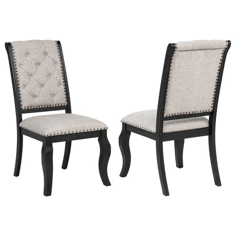 Tampa Furniture Outlet - Coaster - Phelps Upholstered Dining Side Chair Tan Distressed Noir (Set of 2) - 121232