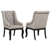 Tampa Furniture Outlet - Coaster - Phelps Upholstered Dining Arm Chair Tan Distressed Noir (Set of 2) - 121233