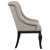 Phelps Upholstered Dining Arm Chair Tan Distressed Noir (Set of 2)