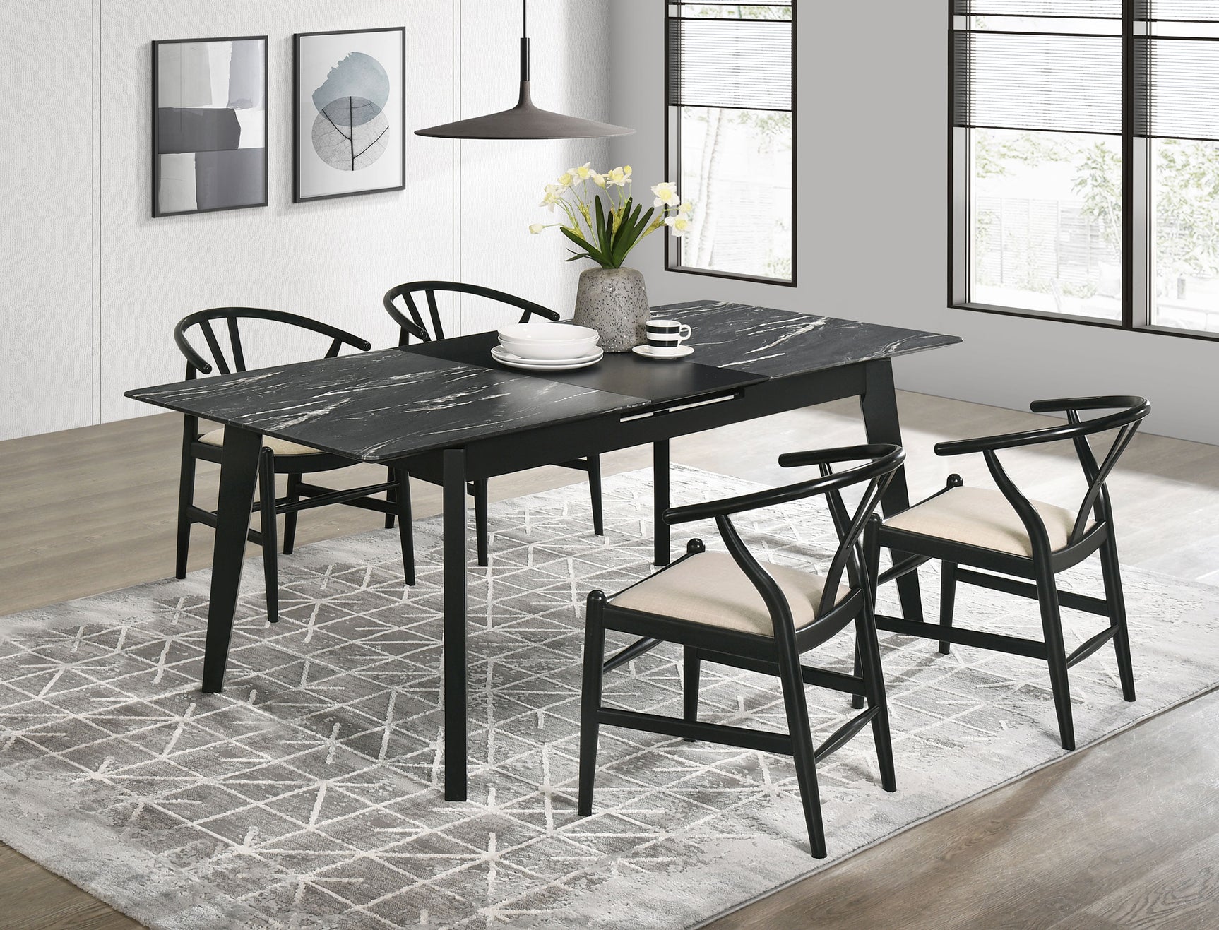 Tampa Furniture Outlet - Coaster - Crestmont 5-piece Extension Leaf Dining Table Set Black - 121251-S5