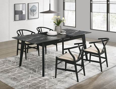 Tampa Furniture Outlet - Coaster - Crestmont 5-piece Extension Leaf Dining Table Set Black - 121251-S5