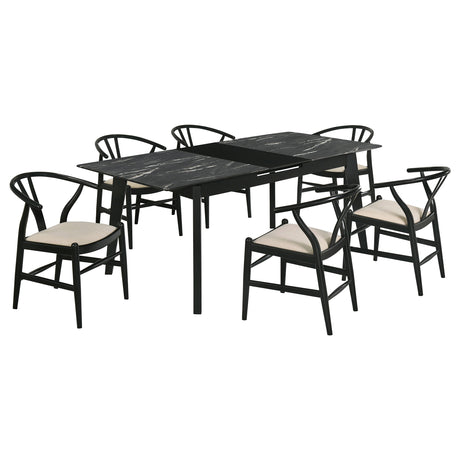 Crestmont 7-piece Extension Leaf Dining Table Set Black - Tampa Furniture Outlet