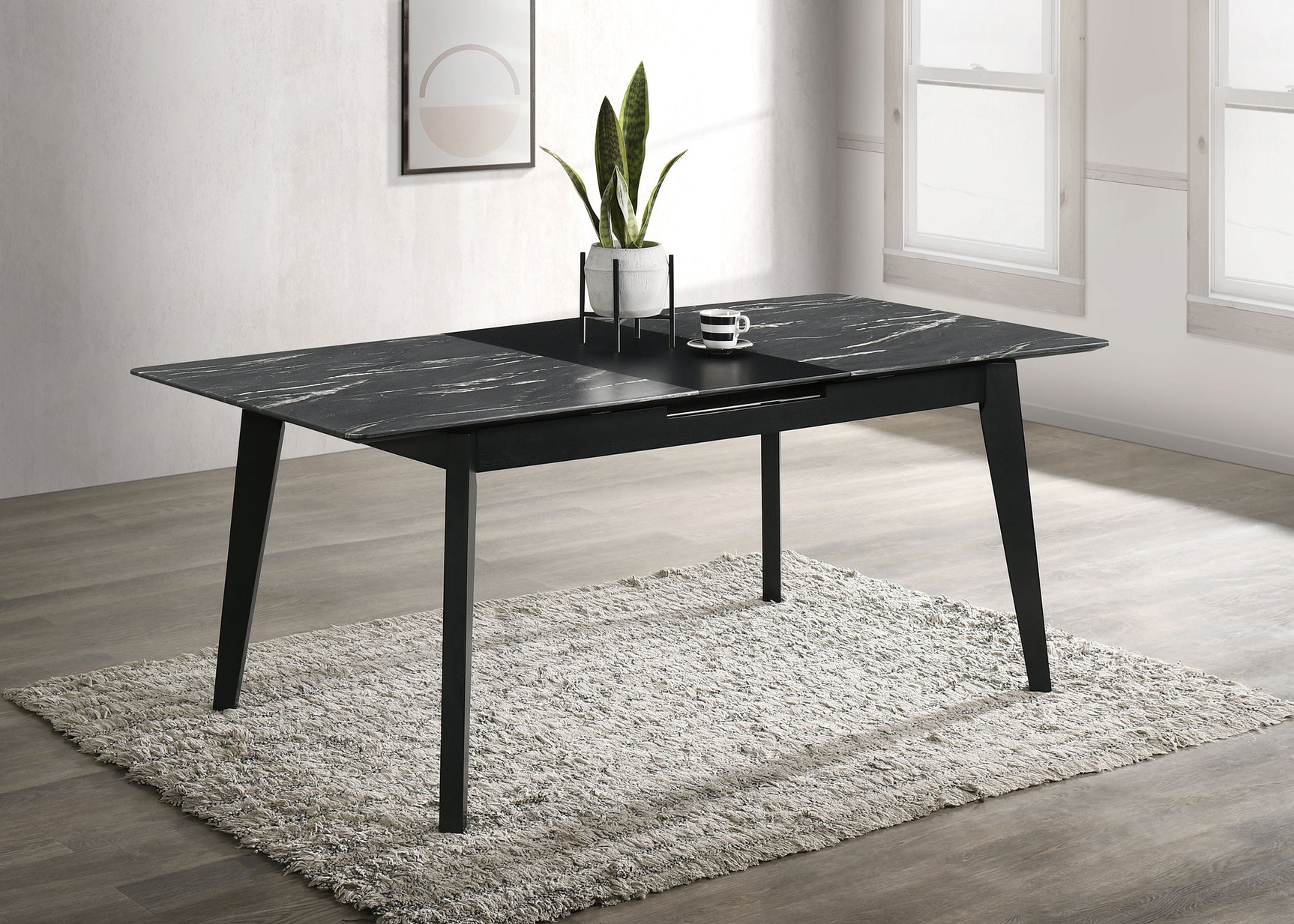Crestmont 78-inch Extension Dining Table Black Faux Marble - Tampa Furniture Outlet