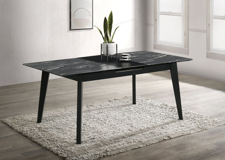 Crestmont 78-inch Extension Dining Table Black Faux Marble - Tampa Furniture Outlet