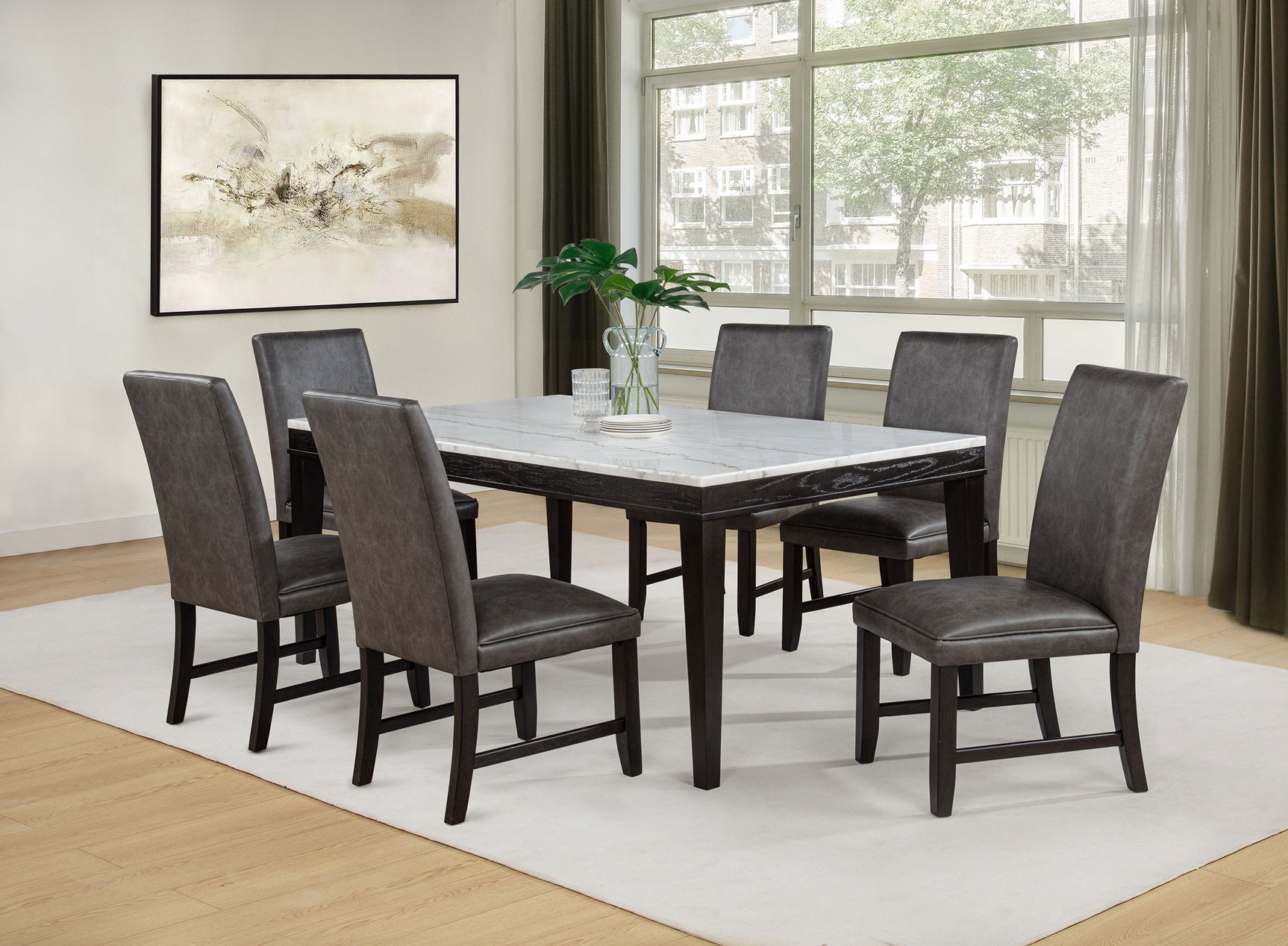 Tampa Furniture Outlet - Coaster - Averill 7-piece White Marble Top Dining Set Dark Grey and Coffee Bean - 121291-S7G