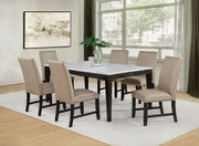 Tampa Furniture Outlet - Coaster - Averill 7-piece White Marble Top Dining Set Tan and Coffee Bean - 121291-S7T